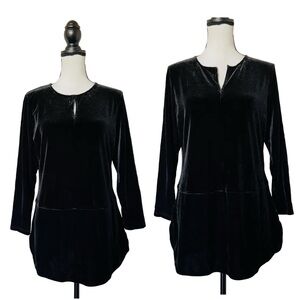 Lauren Ralph Lauren Black Velvet Velour Keyhole Tunic Long Sleeve Top size 1X